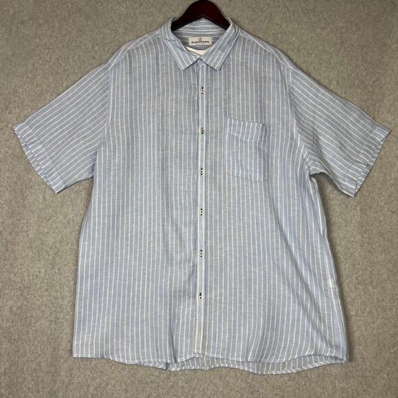 Europann Shirt Men's Size 6 3XL Striped 100% Linen Short Sleeve Button Up Casual - Picture 1 of 8